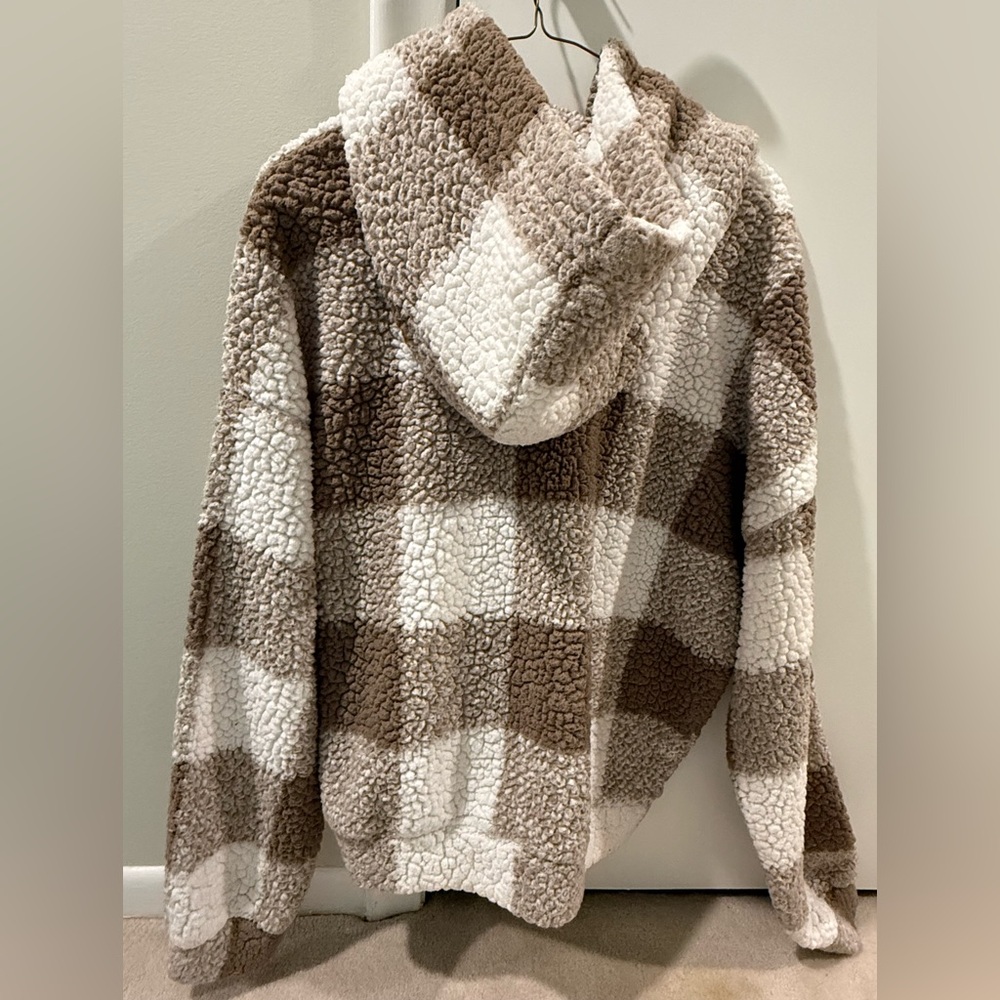 SHEIN Brown and White Plaid Hoodie - Picture 2 of 2